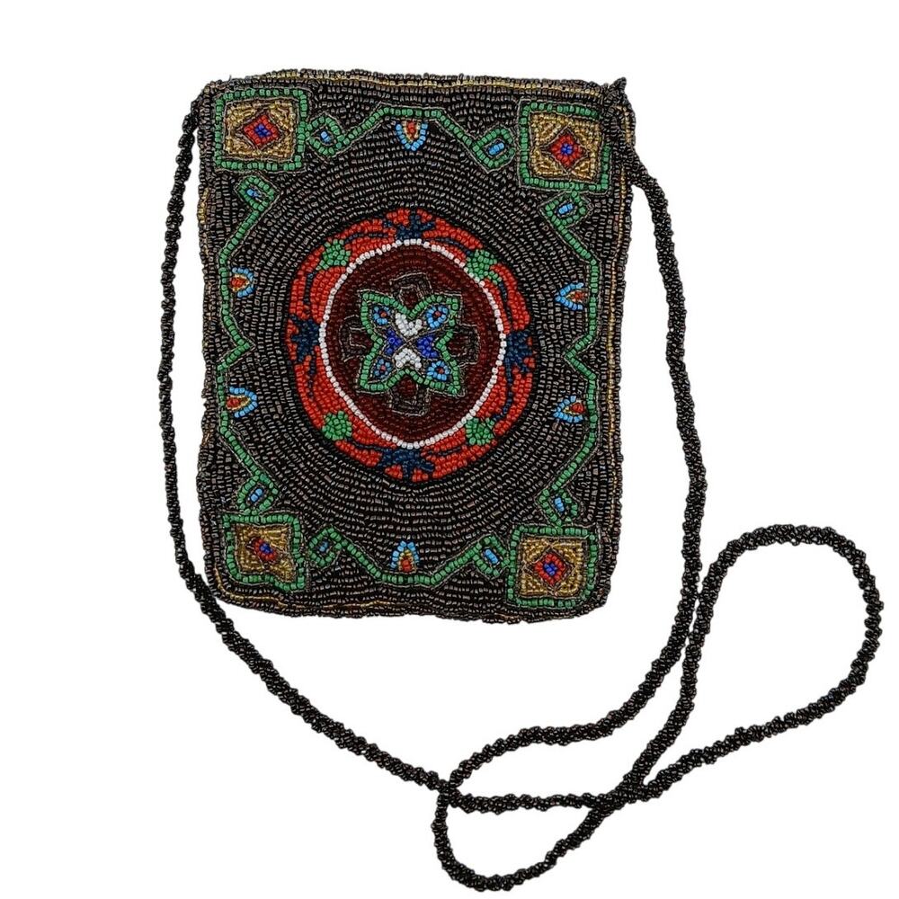 Christiana Detailed Seed Bead Beaded Crossbody Purse Wearable Art Bag Art Deco